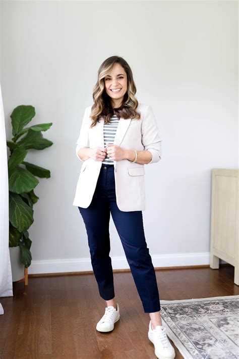 casual work outfits with sneakers.